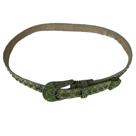Christine Alexander Swarovski Crystal Studded Green Leather Belt Size Large main image 5